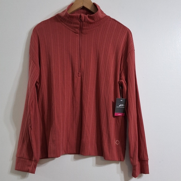 Women's Ribbed Half Zip Mock Neck Long Sleeve Top, Size Large, New With Tag - Picture 1 of 3